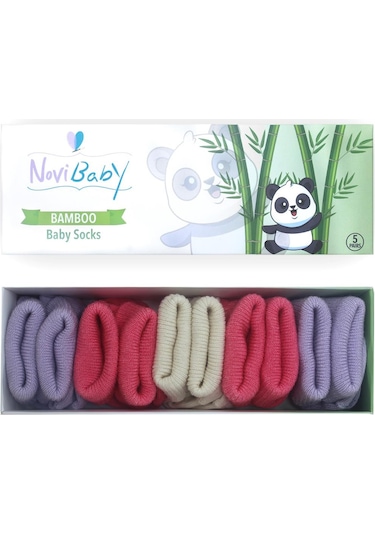 Novibaby 5'li Bambu Yenidoğan Bebek Çorabı I Pinky Rose I 0-6 ay "Karışık Renkli"