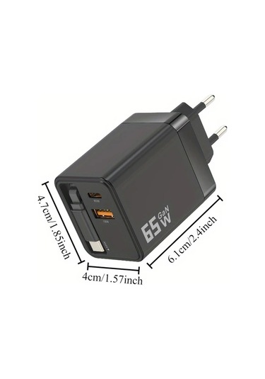 Topshop1 65w Usb C Şarj Aleti Siyah 3 Portlu Pd Hızlı Şarj Iphone Uyumlu 16 Macbook Pro Uygun Duvara Monte