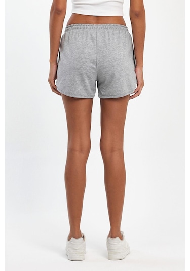 Kadın Yırtmaçlı Mevsimlik Premium Kumaş Regular Fit İpli Gri Kısa Mini Şort