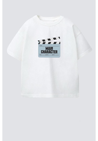 Monila Unisex Çocuk Pamuklu Bisiklet Yaka Baskılı T-shirt Mavi - Beyaz