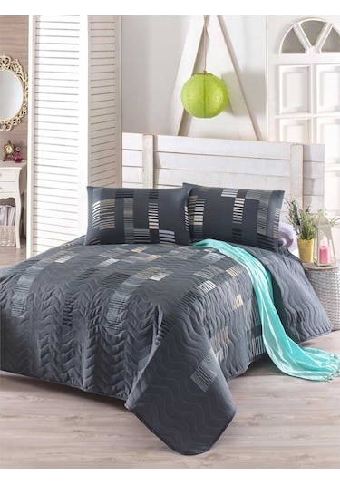 Eponj Home Kapitone Yatak Örtüsü Seti Tek Kişilik Trace Antrasit