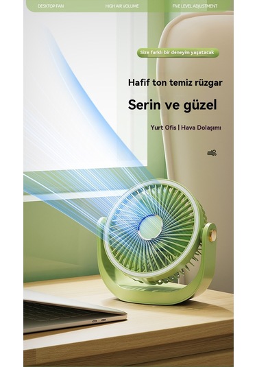 Aurora Fan Gece Lambasık Lipsi Fan Ofis Masaüstü Usb Şarjı Beyaz