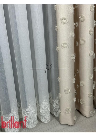 Tül Perde Brillant Marka Dharma Desen Ttm Zemin Kumaş Ultra Dökümlü Ekru
