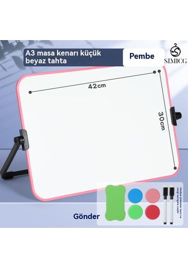 A4 Çift Taraflı Küçük Kara Tahta Silinebilir Kara Tahta Mesaj Çizim Tahtası Pembe