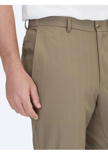 Vizon Çizgili Modern Fit Takım Elbise Vizon