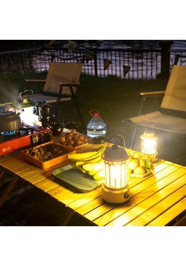 Dancemonkey Şarj Edilebilir Cob Kamp Işığı Retro Tarzı Çadır Asma Işık Fener Lambası Yürüyüş Akşam Partisi İçin, Boyut: L 001 Altın