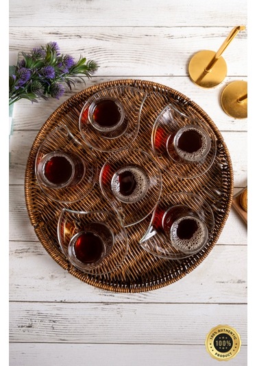 Yuvarlak Hasır Tepsi, Kulplu Sunum Tepsisi, Servis Tepsisi, Kahve Tepsisi, Keyif Tepsisi, Modern Hasır Tepsi - 35 Cm Kahverengi
