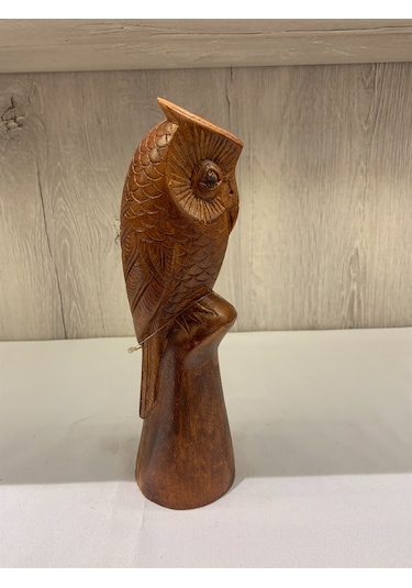 El Yapımı Ahşap Oymalı Baykuş (22 Cm)