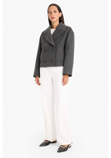 Defacto Regular Fit Düğmeli Crop Kaşe Kaban E8646ax25auar222 Antrasit Defacto Regular Fit Düğmeli Crop Kaşe Kaban E8646ax25auar222 Antrasit