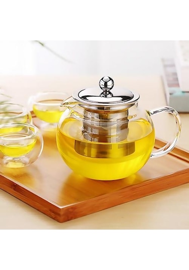 Çıkarılabilir İç Paslanmaz Çelik Süzgeci İle Cam Demlik Üst Güvenli Su Isıtıcısı Şeffaf Ve Gümüş Çaydanlıklar Amber