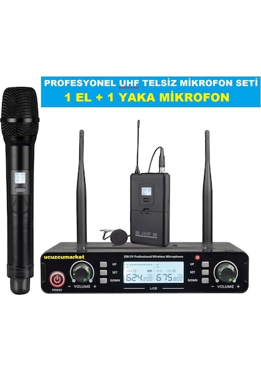 Uhf Kablosuz Profesyonel Telsiz Mikrofon Seti 1 El+ L1 Yaka Mikrofon