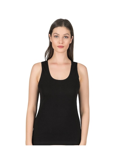 Kadın Pamuklu Ribana Esnek Biyeli Kalın Askılı Örme Atlet Siyah K0111-siyah