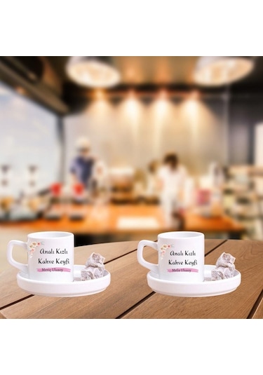 İsme Özel Anne Kız Tasarımlı Türk Kahve Fincanı Seti