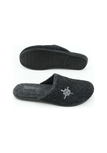 Gezer 15339 Kışlık Erkek Keçe Çıkarılabilir Taban Misafir Ev Bahçe Terlik Siyah