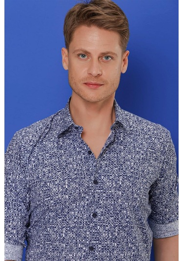 G 1541 Slim Fit Lacivert Klasik Gömlek Lacivert