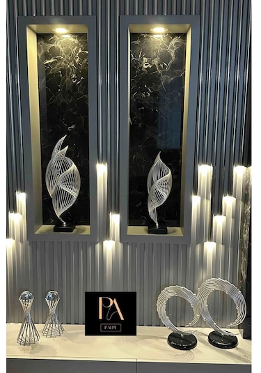 Gümüş H 2'li Ofis Metal Aksesuar Biblo Ev Salon Dekorasyon Obje