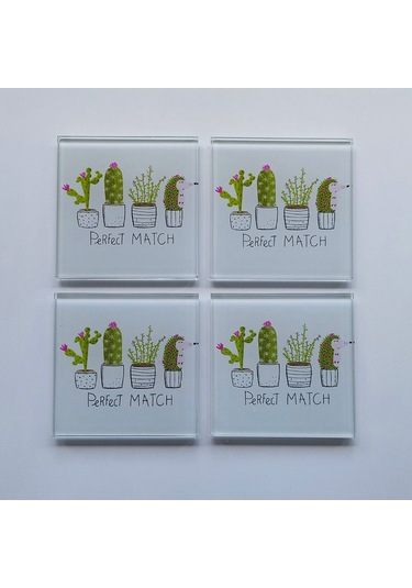 Decorita Cam Bardak Altlığı Perfect Match 4'lü Takım 10 x 10 CM Çok Renkli