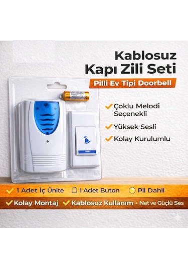 Kablosuz Kapı Zili Seti Pilli Ev Tipi Doorbell Çoklu Melodi S