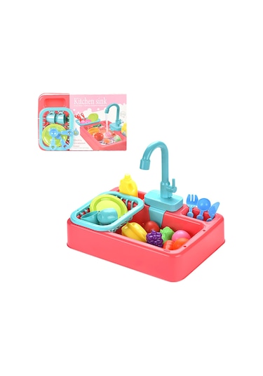 Gajeena Çocuklar İçin Elektrikli Mutfak Lavabo Oyuncak Seti, Turuncu, Su Döngüsü Sistemi Ve Eğitici Özellikler, 8 Parça Meyve Sebze Ve Beste Takımı