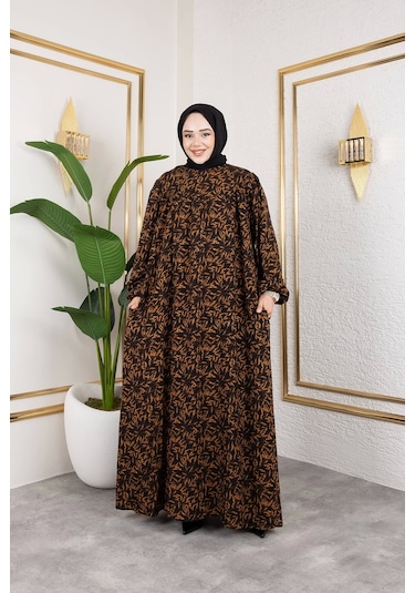 Nevayla Moda Robalı Desenli Viskon Elbise - Kiremit / E0126 Kiremit