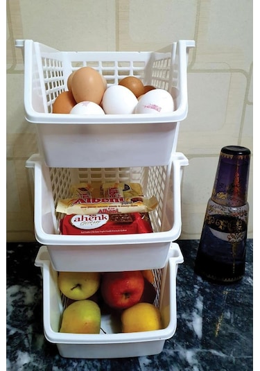 Flosoft 4 Katlı Ayrılabilir Mutfak Banyo Raf Buzdolabı Düzenleyici Organizer 4 Adet Beyaz