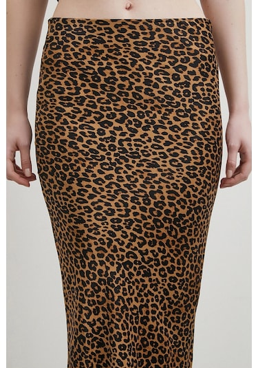 Leopar Desenli Verev Etek Kahve Kahve