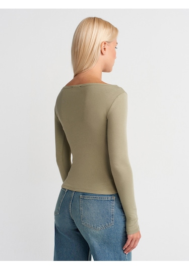 Dilvin 31332 Kayık Yaka Uzun Kollu Top-çağla Çağla