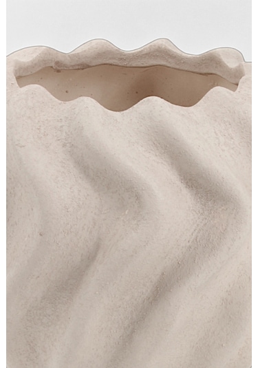 Pluvia Dalgalı Bej Seramik Vazo 15x15 Cm Bej