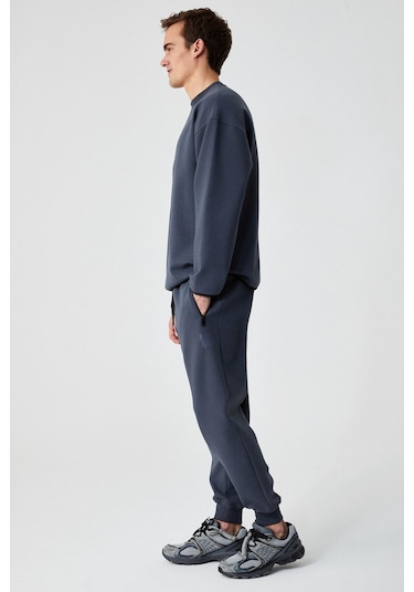 GRIMELANGE Plemon Erkek Bisiklet Yaka Uzun Kol Baskı Detaylı Oversize Gri Sweatshirt Gri