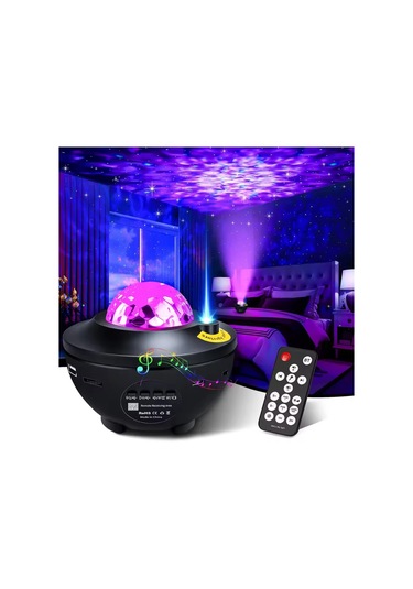 Bluetoothlu Hoparlörlü Müzikli Projektörlü Led Işık Yansıtmalı Çocuk Bebek Odası Gece Lambası Siyah