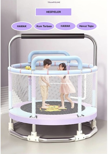 CKSpor 150 Cm 60 Inç Güvenlik Fileli Büyük Boy Çocuk Trambolini Ekstra Hediyeli Trambolin CKS68