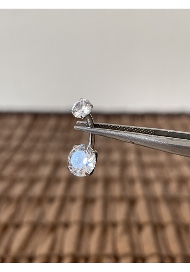 Yüksek Kalite G23 Titanium Parlak Zirkon Taşlı Gümüş Titanyum Göbek Piercingi Taş 10mm Gümüş