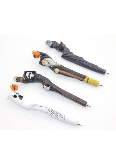 Halloween Hayalet Tükenmez Kalem Balkabağı Ve Örümcek Ağı Desenli Dekoratif Kalem 16cm Beyaz