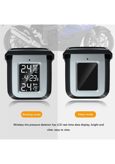 Tpms Solar Kablosuz Motosiklet Lastik Basıncı Dedektörü Ip68 Su Geçirmez Gerçek Zamanlı Monitör İzleme Sistemi, 2 Harici Sensör İle