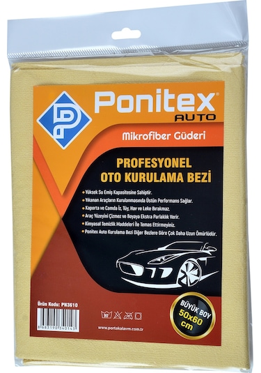 Ponitex 3610 Mikrofiber Güderi Oto Kurulama & Temizlik Bezi  50 x 60 24 Adet
