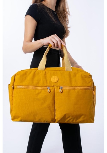Seyehat Spor Çantası Kabin Boy Valiz 45 35 Cm Omuz Ve Çapraz Askılı Hafif Klinkır Çanta Su İtici Sarı