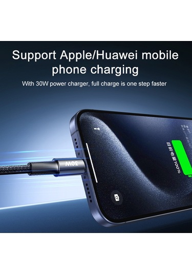 Remax Rc-c100 1.2m 30w Tip-c Tip-c Hızlı Şarj Örgülü Veri Kablosu Siyah