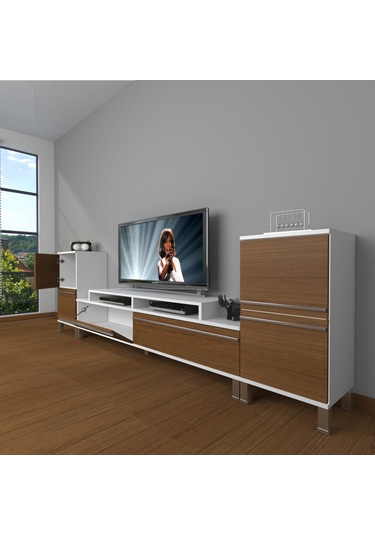 Decoraktiv Ekoflex On2 Mdf Krom Ayaklı Tv Ünitesi Tv Sehpası Beyaz - Ceviz