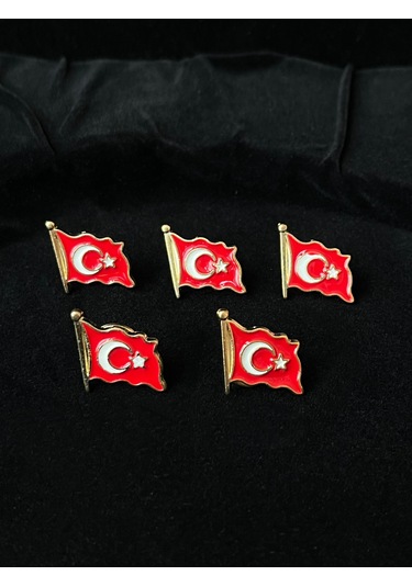 Türk Bayraklı Şık Yaka Rozeti 5'li Altın