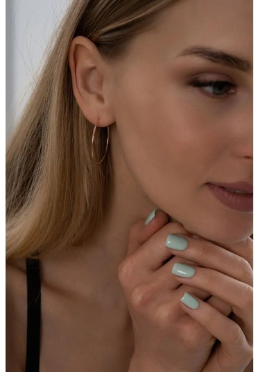 Mıx Jewelry 925 Ayar Gümüş, Altın Kaplama, 40 Mm Yuvarlak Halka Küp 123872549 Altın