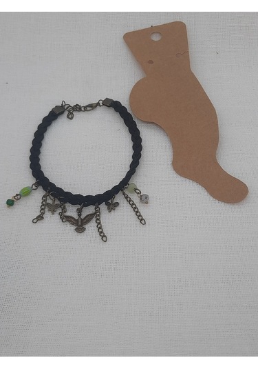 Glamglamour Siyah Örgü Deri Anka Kuşlu Kadın Halhal