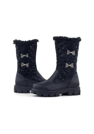 Rakerplus Siyah Uzun Fermuarlı Kurdeleli Kız Çocuk Yağmur Çizmesi Siyah