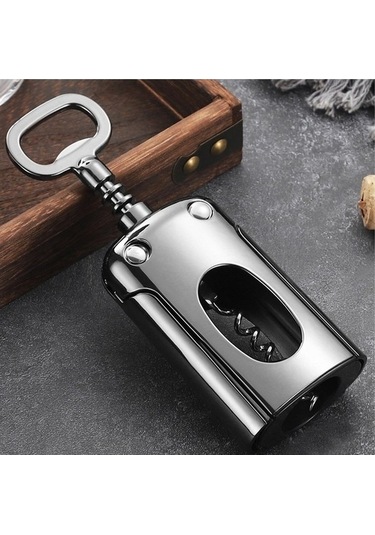 Fastbuy Üçlü Mekanizmalı Paslanmaz Çelik Şarap Tirbuşonu - Ayna Yüzeyli Profesyonel Sommelier Büküm Vidası Siyah Hızlı Kolay Siyah