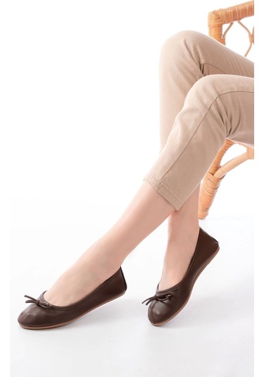 6101 Kahve Günlük Fiyonklu Kadın Babet Çok Renkli