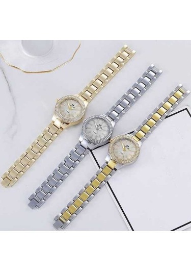 Bosphorusboutique02 Kadın İzle Rhinestones Kuvars Kol Saati Bayanlar Bilek Saatleri Gümüş - Altın 35mm Gümüş - Altın