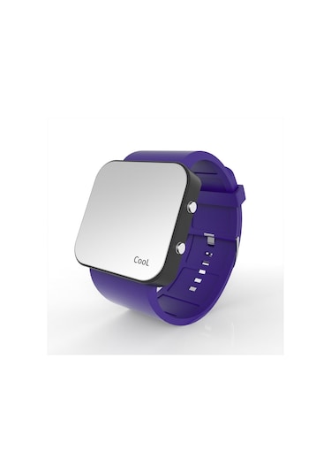 Cool Watch Saat - Siyah Led Kasa - Mor Kayış Unisex Pembe