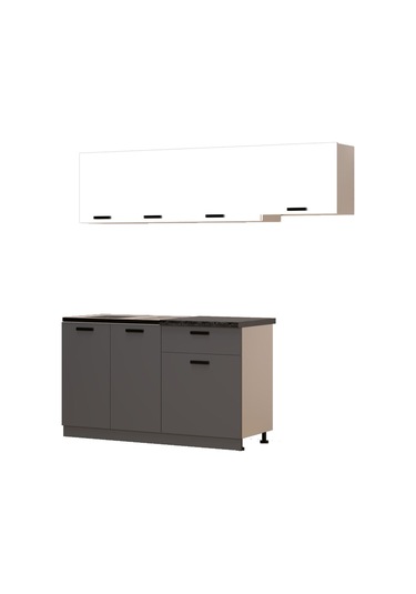 Antino 200 Cm Mutfak Dolabı, Hazır Mutfak Dolabı Tezgah + Çelik Evye Dahil Siyah