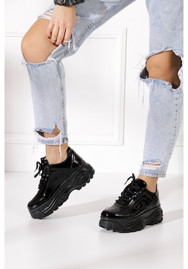 İmershoes Sneaker Kadın Spor Ayakkabı Yüksek Taban Siyah - Beyaz (330972086)