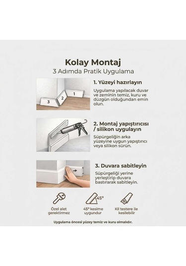 Espumo Kompozit Süpürgelik 8 cm Kaşmir | Suya Dayanıklı Parke Duvar Süpürgelik 2,40 m ESP207 -