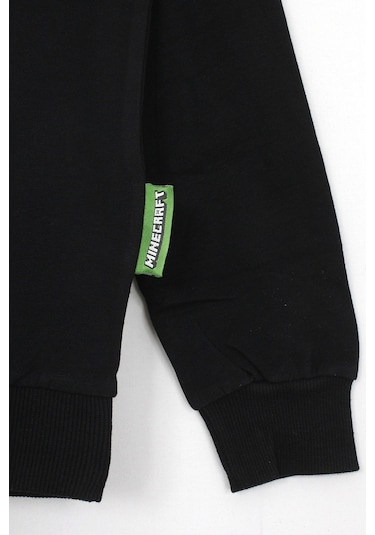 Minecraft Creeper Desenli Kapüşonlu Erkek Çocuk Hoodie 5 - 13 Yaş Siyah